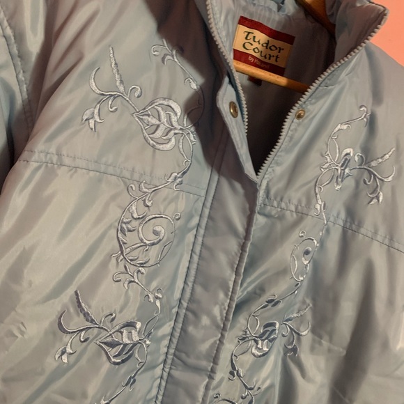 Embroidered Baby Blue Down Coat / Jacket - Picture 2 of 7
